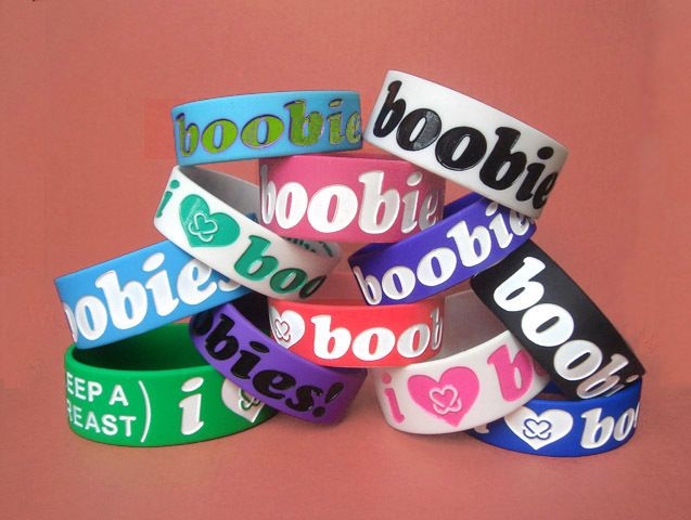 Muti Colour I Heart Boobies Silicone Bracelet Wristband Support Cancer 