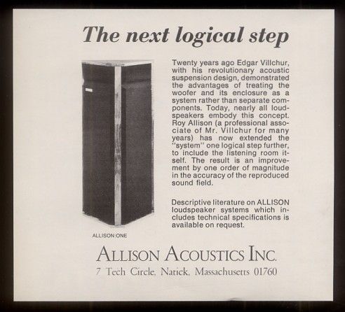 1979 Allison Acoustics Allison One speaker loudspeaker photo print ad 