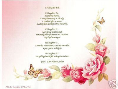 DAUGHTER Poem Rose Print Personalized Name  