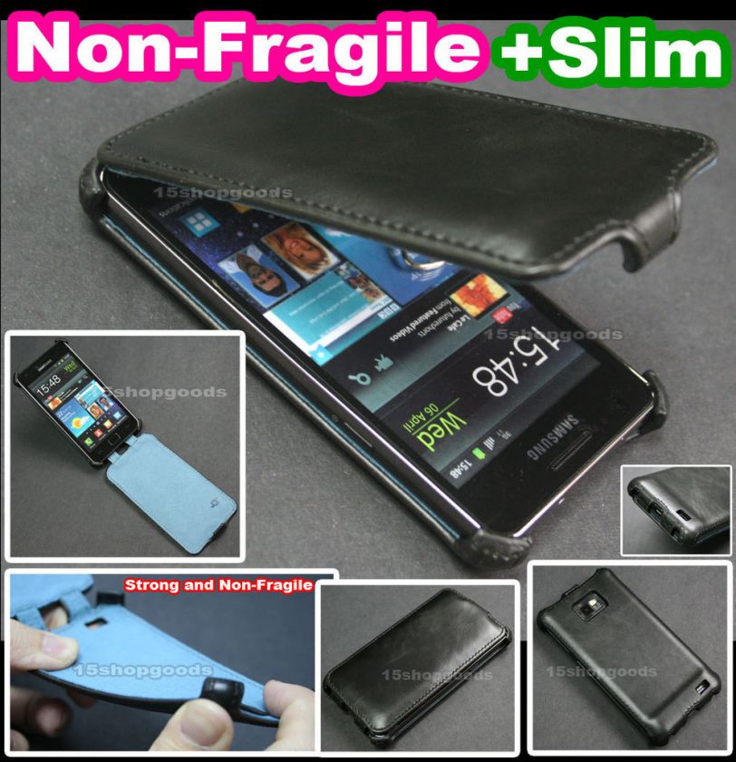 Black Ultra Slim Flip Leather Case Hard Back Cover fo Samsung Galaxy 