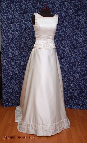 Ivory Satin A line Unique Beaded Wedding Dress 2 NWOT  