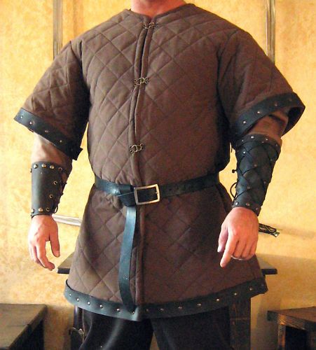 Medieval Armor Long Gambeson Deluxe with Leather Trims  