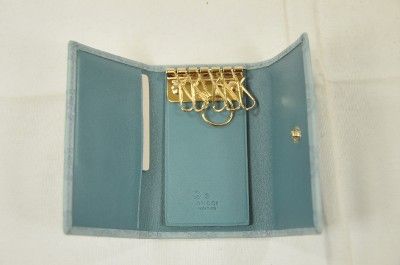 GUCCI KEY HOLDER TRI FOLD WALLET GG GUCCISSIMA LEATHER LIGHT BLUE 