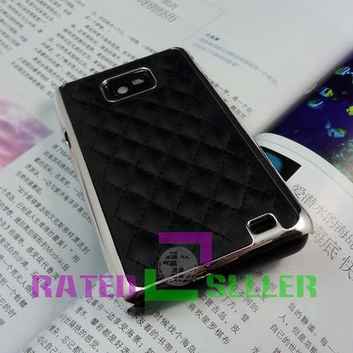 Luxury Black Designer Leather Chrome Hard Case Cover Samsung Galaxy S2 