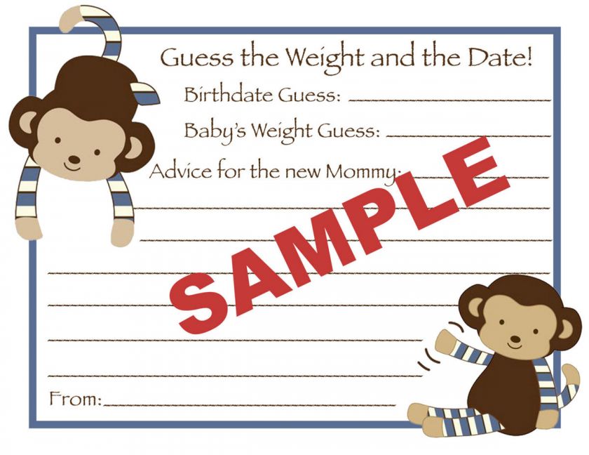   Cocalo Monkey Mania Baby Shower Guess Weight & Date Advice Cards