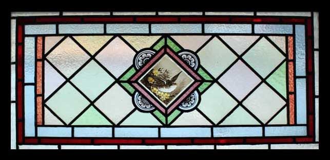 STUNNING PAINTED BIRD VICTORIAN STAINED GLASS WINDOW  
