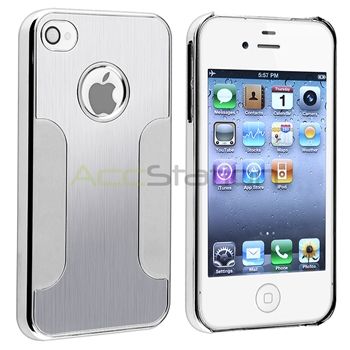 Aluminum Chrome Silver Hard Case Skin+3x LCD Pro Film For iPhone 4 4th 