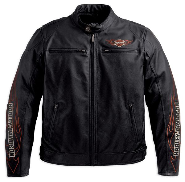 Mens Harley Davidson Ride Ready Leather Jacket with flame design 