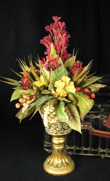 Red and Gold Mixed Floral Centerpiece Floral Arrangement  