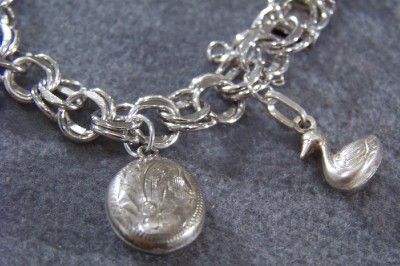 ANTIQUE STERLING SILVER CHARM BRACELET 8 BOLD CHARMS *  