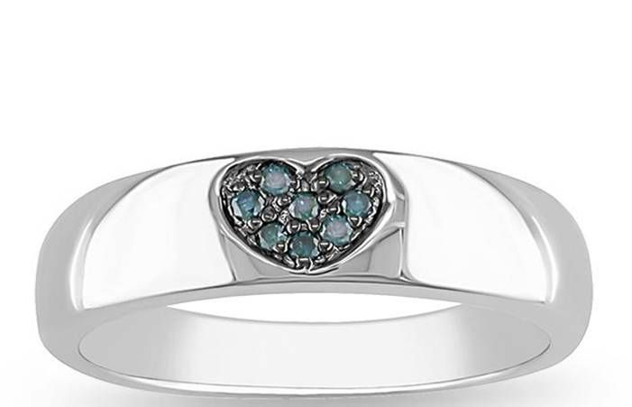 NEW DESIGNED BLUE DIAMOND HEART SILVER BAND RING  