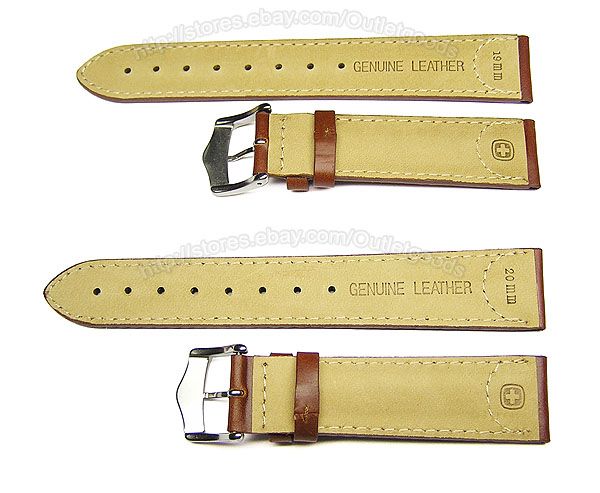 19mm 20mm Wenger Brown Leather Watch Band Strap  